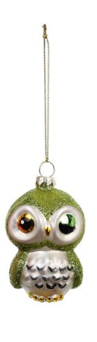 Creative Co-op Blown Glass Owl Ornament, Choice of Color (green)