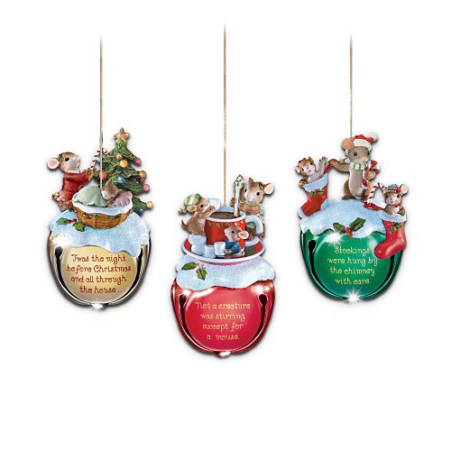 Charming Tails Jingle Bells Mouse Christmas Ornaments: Set Of Three by The Bradford Exchange