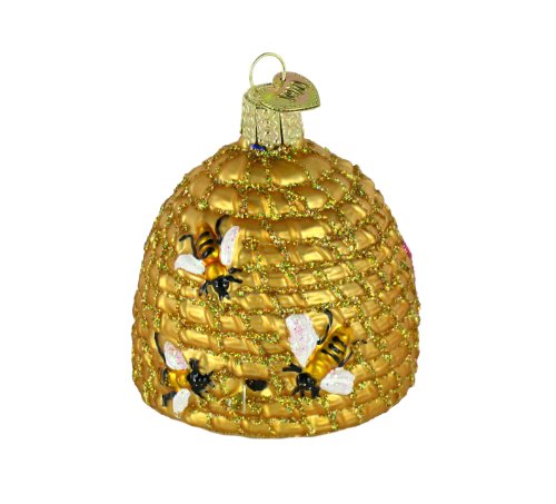 Bee Skep Blown Glass Christmas Ornament.