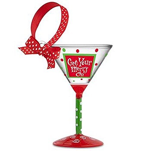 Christmas Holiday Mini Martini Glass Ornament “Get Your Merry On” with Bow Christmas Holiday Mini Martini Glass Ornament “Get Your Merry On” with Bow