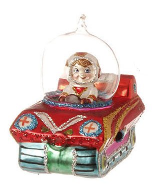 4″ Multi-Colored Astronaut in Space Car Glittered Glass Christmas Ornament