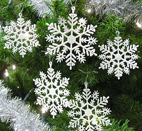 Set of 36 Snowflake Christmas Ornaments Pearlized Winter Wedding Favor Frozen Birthday Party Theme Decoration Iridescent White 3 & 4 Inch