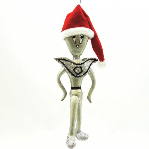 De Carlini Alien with Santa Hat Italian Mouthblown Christmas Ornament