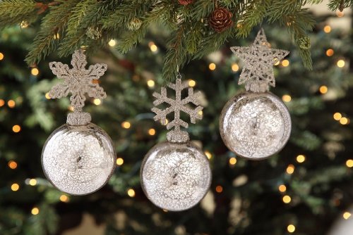 Bethany Lowe Christmas Round Glass Ornaments with Glitter Top Set of 3 LG1740