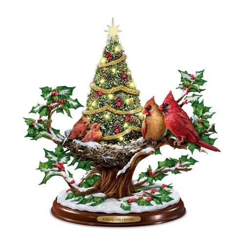 A Merry Little Christmas Tabletop Tree With Sculpted Crimson Cardinals, Ornaments, Lights And Music – By The Bradford Exchange