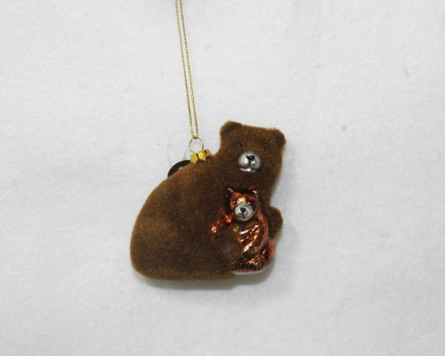 St. Nicholas Square Wildlife Blown Glass Ornament-Mama & Baby Bear