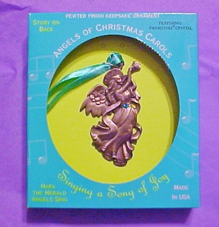 Gloria Duchin Angels of Christmas Carols Ornament “Singing the Song of Joy” Featuring Swarovaski Crystal (Pewter)