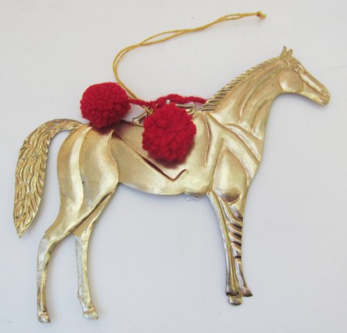 Horse Christmas Equestrian Hanging Ornament Milagro Tin Good Luck Large 7″