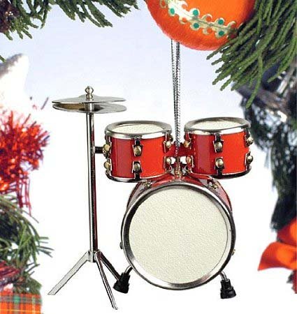 Red Drum Set Hanging Ornament Music Musical Instrument Ornament 3.5 inches