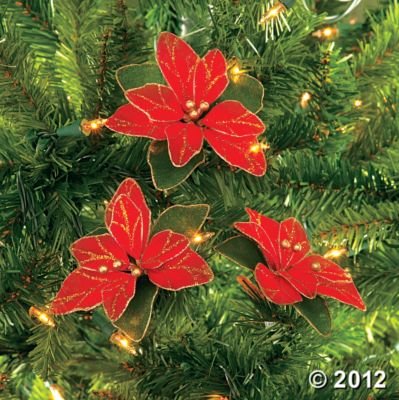 (Pack of 12) Red Glitter Poinsettia Christmas Tree Ornaments