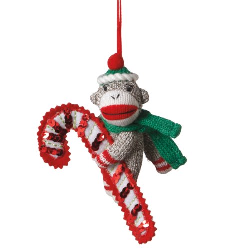 Midwest CBK Sock Monkey With Candy Cane Christmas Ornament