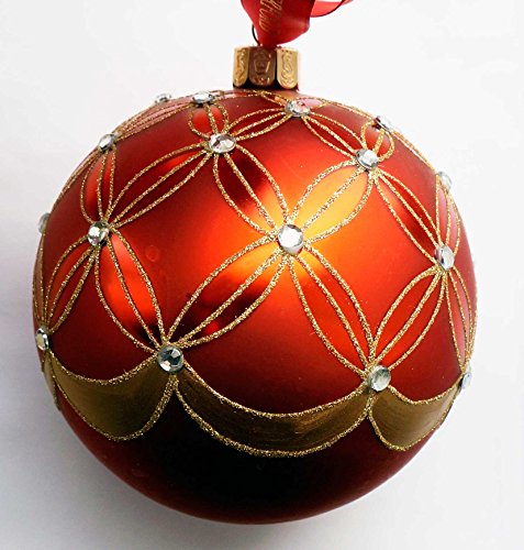Waterford Holiday Heirlooms Ruby Wedge Ball #153745 Ornament, Red with Gold Scroll & Crysals