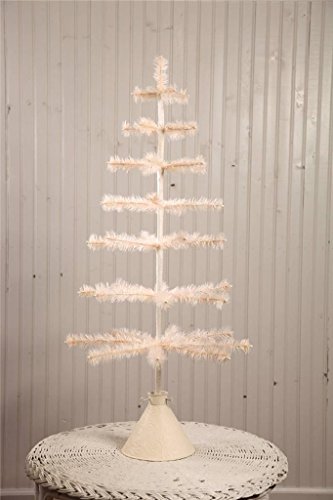 Bethany Lowe 39″ Ivory Feather Christmas Tree, Embossed Tin Base