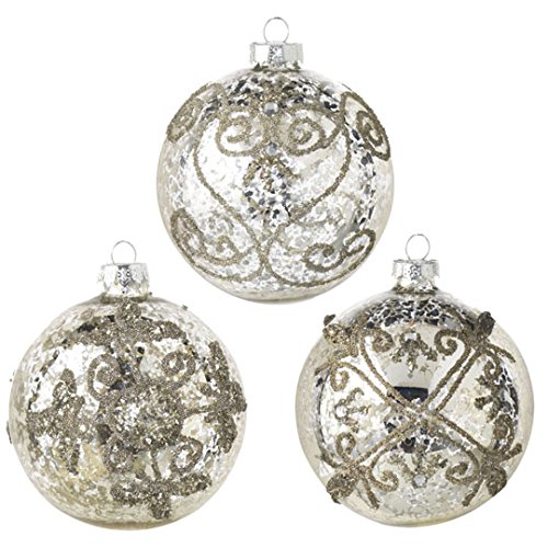 RAZ Imports – 3″ Antiqued Beaded Ball Ornaments – Set of 3