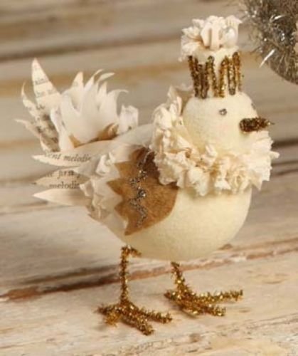 Bethany Lowe Christmas Winter Ivory Bird Ornament LD1204