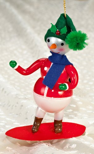 De Carlini Snowman on Skateboard Italian Mouthblown Christmas Ornament