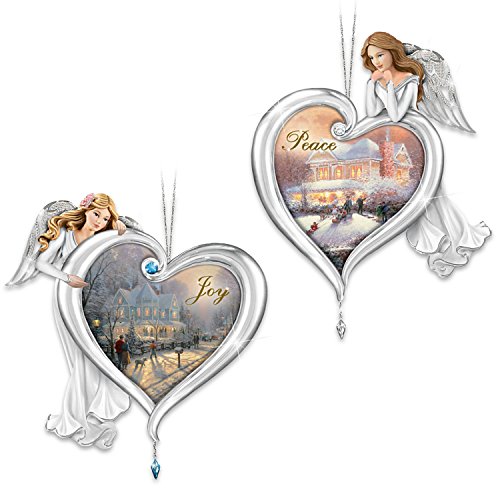 Thomas Kinkade Heartfelt Blessings Angel Ornaments Set One: Features Joy And Peace by The Bradford Exchange