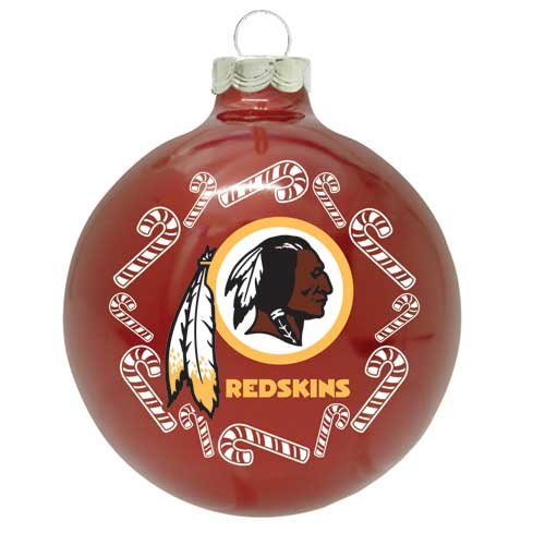 Washington Redskins NFL Candy Cane Traditional Glass Ball Christmas Ornament- 2 3/4″