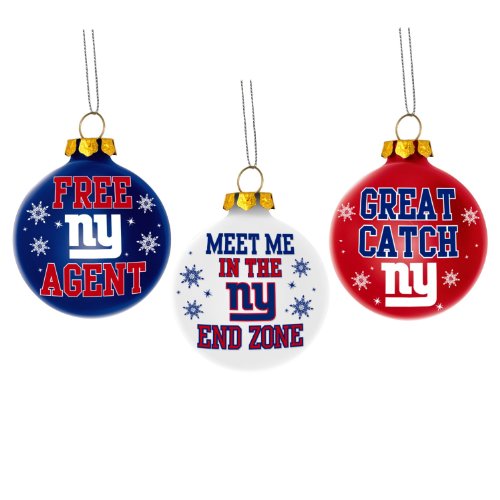 New York Giants Nfl 3 Pack Glass Ball Slogan Christmas Ornament Set