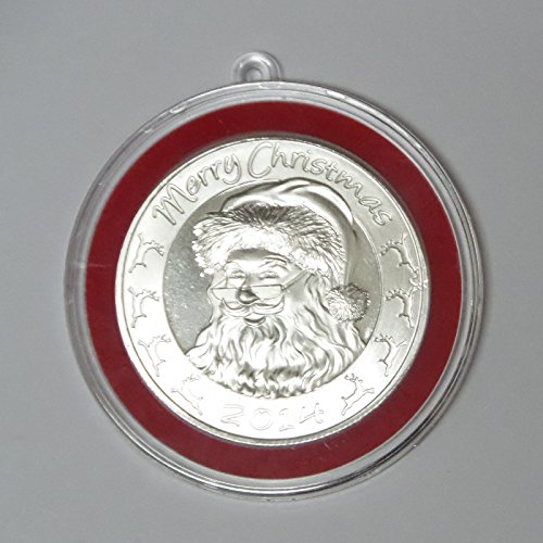 2014 – Christmas Santa Portrait Silver Round In Ornament Tree Holder Round Uncirculated