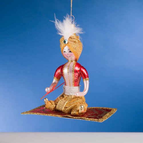 De Carlini Aladdin on Magic Carpet Italian Glass Christmas Ornament