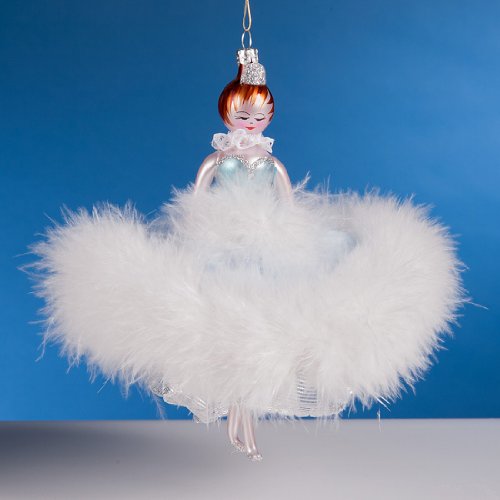 De Carlini Brunette in Dress with Feathers Italian Glass Christmas Ornaments