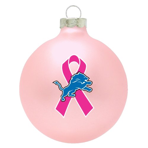 Detroit Lions NFL Breast Cancer Awareness Pink Traditional 2 3/4″ Glass Christmas Ornament