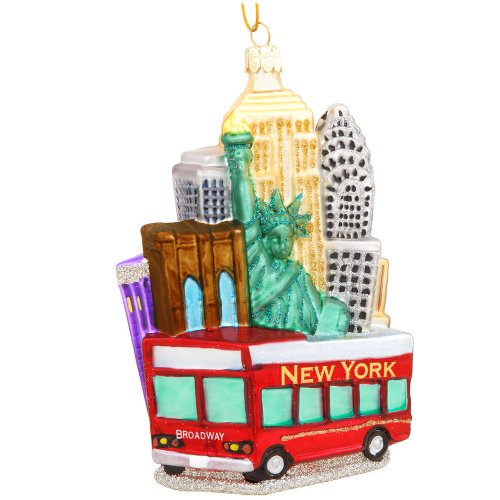 Kurt Adler NYC Cityscape Glass Ornament, 5.35-Inch