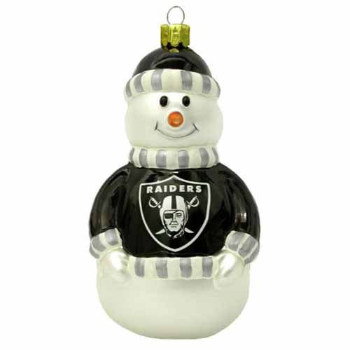 NFL Oakland Raiders Blown Glass Snowman Ornament