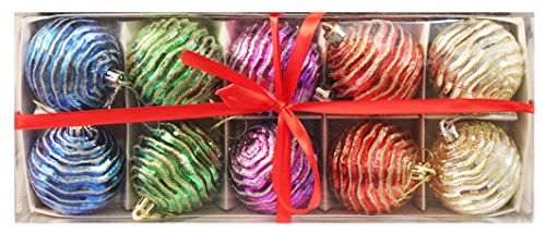 10pk 60mm Shatterproof Multicolor Ripple Christmas Ball Ornaments/Decorations