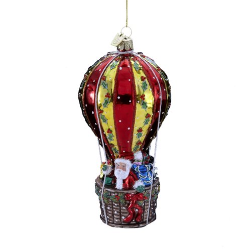 Kurt Adler 5-1/2-Inch Noble Gems Glass Santa in Hot Air Balloon Ornament