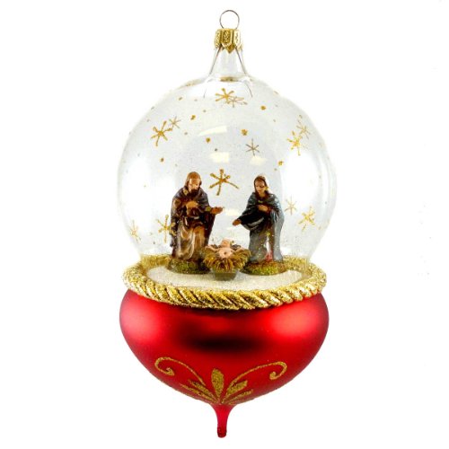De Carlini NATIVITY IN GLOBE LG NA1375 RED Holy Family Ornament New