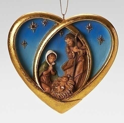 4″ Fontanini Heart with Holy Family Religious Christmas Nativity Ornament