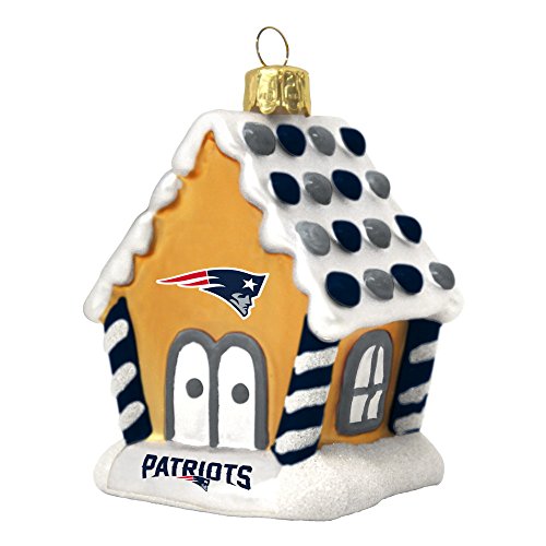 New England Patriots NFL Football Glass Gingerbread House Holiday Christmas Ornament