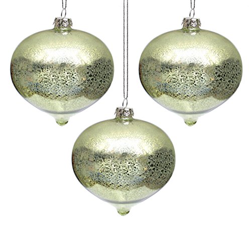 Holiday Lane Molded Glass Green Antique Drop Ornaments; Set of 3