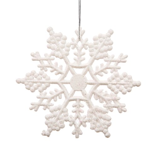 Vickerman Plastic Glitter Snowflake, 4-Inch, White, 24 Per Box