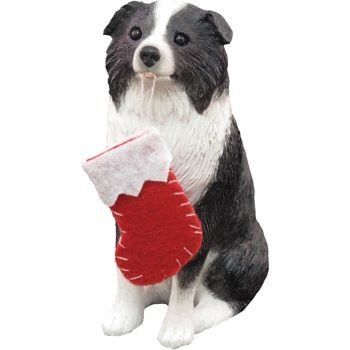 Sandicast Border Collie with Stocking Christmas Ornament