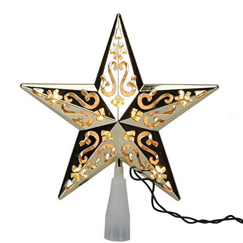 Darice 6202-113 10-Light 5-Point Star Tree Top Plastic Ornament, Gold