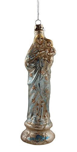 Virgin Mary Holding Infant Baby Jesus Glass Vintage Style Antique Finish Ornament