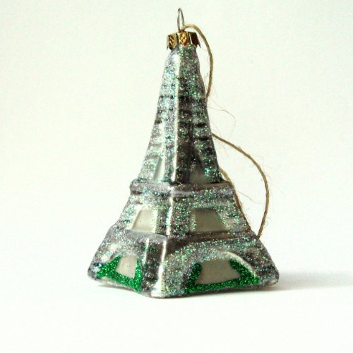 Ornament -3″ Eiffel Tower – Blown Glass w/Glitter – 3″ H x 1.5″ Sq. Base