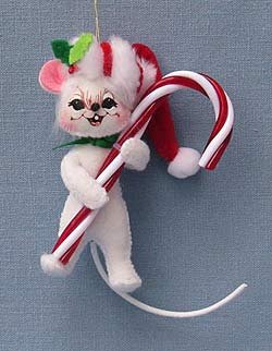 Annalee 3 Inch Sweet Candy Cane White Mouse Ornament (700309)