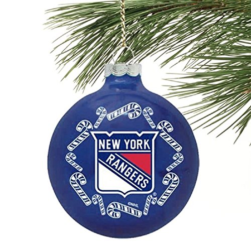 New York Rangers NHL 2 5/8” Painted Round Candy Cane Christmas Tree Ornament