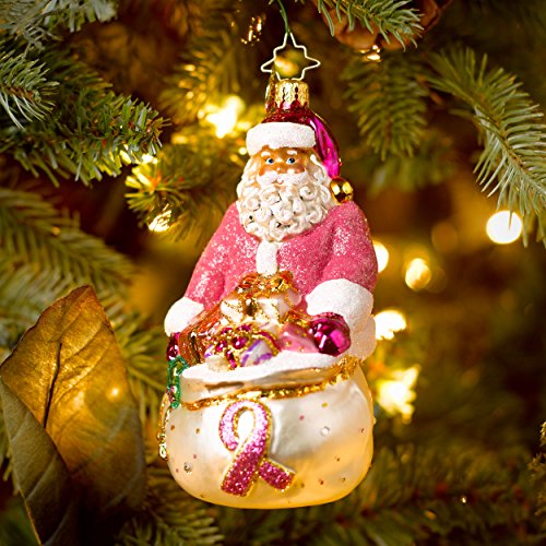 Christopher Radko Think Pink Nick Glass Christmas Ornament – 2013 Breast Cancer Awareness Ornament – 5″H.