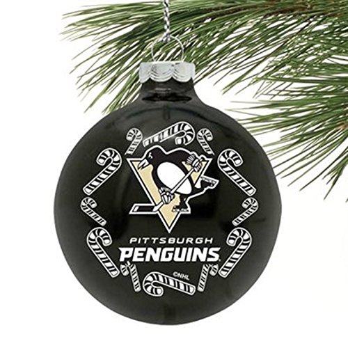 Pittsburgh Penguins NHL 2 5/8” Painted Round Candy Cane Christmas Tree Ornament