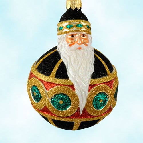 Patricia Breen Christmas Ornaments, Hollstrom Santa, Black, 2003, 2222, FG, Black ball; figure eight gold, green, red