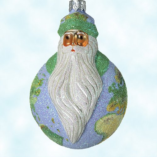 Patricia Breen Christmas Ornaments, Santa Du Monde, Globe, 2001, 2131, FG, Santa as ocean blue globe, detailed continents