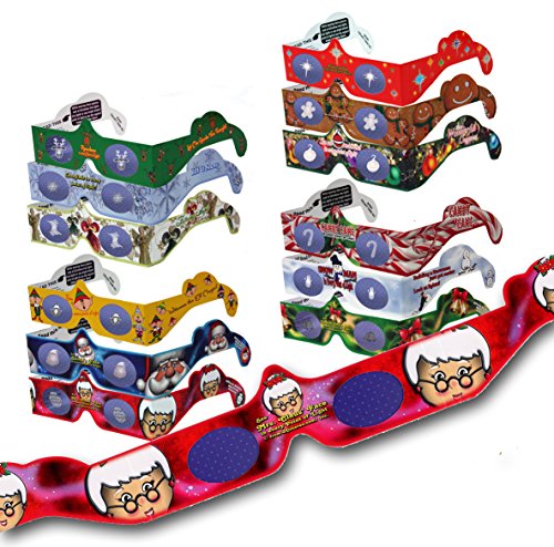 20 pairs – 12 Different Styles – SHIPS FLAT – 3Dstereo Holiday Eyes Glasses – w/New EXCLUSIVE: MRS CLAUS & JINGLE BELLS (2014) -Turn Christmas Lights Into Magical Images – PLUS 1 Pair -Laser Viewer –