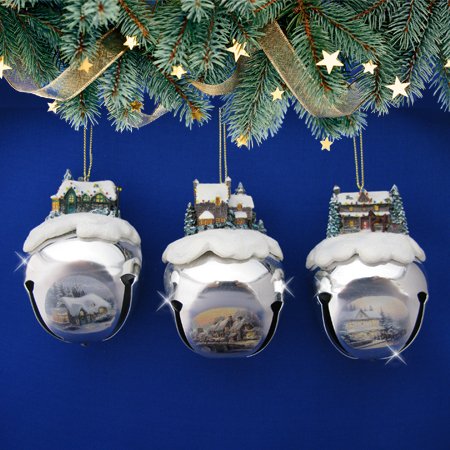 Thomas Kinkade Sleigh Bells Set #5 Christmas Tree Ornaments – Set of 3