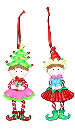 Christmas Ornaments 6 Inches Clay Dough Santa’s Workshop Elf-Girls Ornament Assorted Styles 2 Count