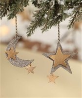 BETHANY LOWE Miniature Glitter Moon and Glitter Star Ornaments – Set of 2